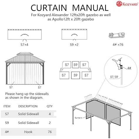 12' x 20' Outdoor Gazebo Privacy Curtain Sidewall, alternate view 2