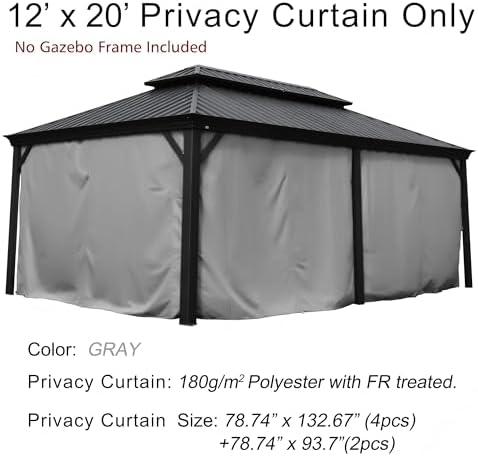 12' x 20' Outdoor Gazebo Privacy Curtain Sidewall, alternate view 6