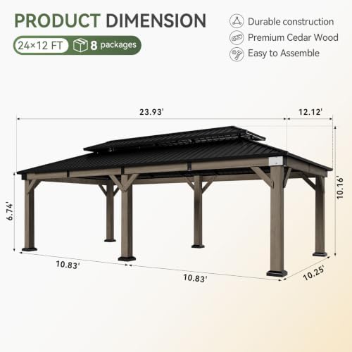 12' x 24' Cedar Wood Gazebo with Double Galvanized Steel Roof, Gray in Gray, alternate view 2