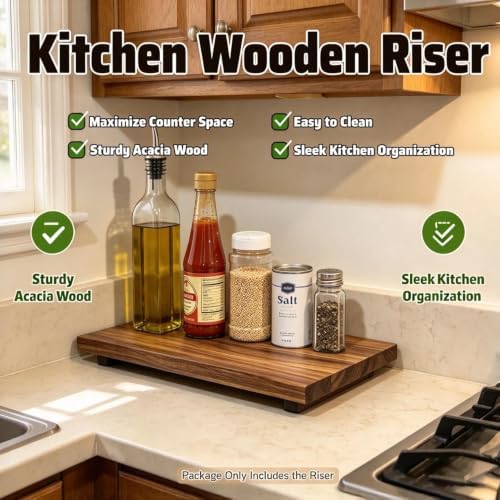 12"x 7" Solid Acacia Wood Riser for Kitchen Counter Pedestal Stand in Acacia02, alternate view 6