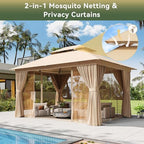 12'x10' Gazebo, Metal Frame Canopy with Double Roofs, Beige in Beige, alternate view 3