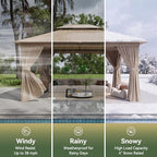 12'x10' Gazebo, Metal Frame Canopy with Double Roofs, Beige in Beige, alternate view 6