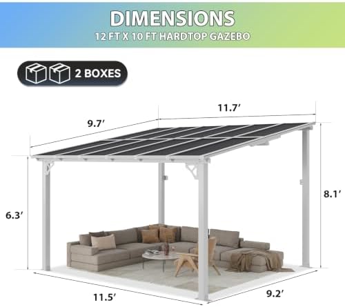 12’x10’ Gazebo with Aluminum Frame & Polycarbonate Panel, White in White, alternate view 2