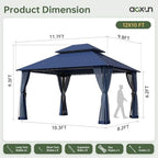 12'x10' Gazebo with Double Roof & Mosquito Netting, Blue in Blue, alternate view 2
