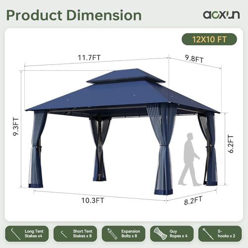 12'x10' Gazebo with Double Roof & Mosquito Netting, Blue in Blue, alternate view 2