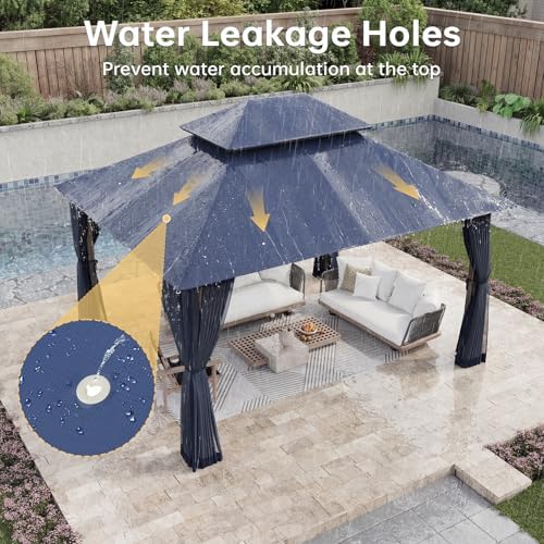 12'x10' Gazebo with Double Roof & Mosquito Netting, Blue in Blue, alternate view 4