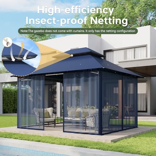 12'x10' Gazebo with Double Roof & Mosquito Netting, Blue in Blue, alternate view 5