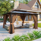 12'x10' Hardtop Gazebo with Polycarbonate Double Roof, Brown in Brown, alternate view 3