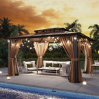 12'x10' Hardtop Gazebo with Polycarbonate Double Roof, Brown in Brown, alternate view 4