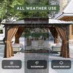 12'x10' Hardtop Gazebo with Polycarbonate Double Roof, Brown in Brown, alternate view 5