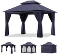 12'x10' Outdoor Gazebo with Curtain & Mosquito Netting, Blue in Blue