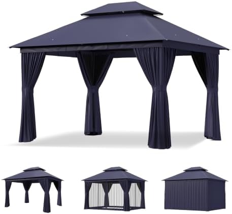 12'x10' Outdoor Gazebo with Curtain & Mosquito Netting, Blue in Blue