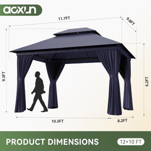 12'x10' Outdoor Gazebo with Curtain & Mosquito Netting, Blue in Blue, alternate view 2