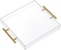 12"x12" Clear Acrylic Serving Tray with Golden Handles, Sturdy Huge Capacity Acrylic Trays for Coffee, Juice