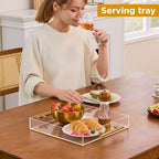 12"x12" Clear Acrylic Serving Tray with Golden Handles, Sturdy Huge Capacity Acrylic Trays for Coffee, Juice, alternate view