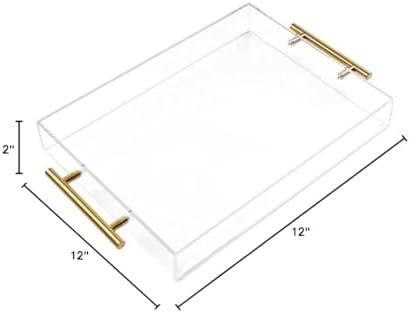 12"x12" Clear Acrylic Serving Tray with Golden Handles, Sturdy Huge Capacity Acrylic Trays for Coffee, Juice, alternate view