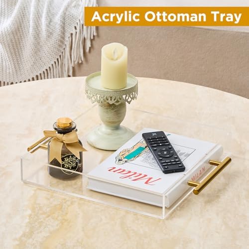 12"x12" Clear Acrylic Serving Tray with Golden Handles, Sturdy Huge Capacity Acrylic Trays for Coffee, Juice, alternate view