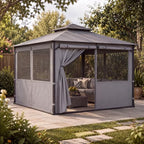 12'x12' Gazebo Privacy Curtains with Mesh Windows, Gray in Gray