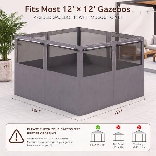 12'x12' Gazebo Privacy Curtains with Mesh Windows, Gray in Gray, alternate view 2