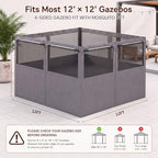 12'x12' Gazebo Privacy Curtains with Mesh Windows, Gray in Gray, alternate view 2