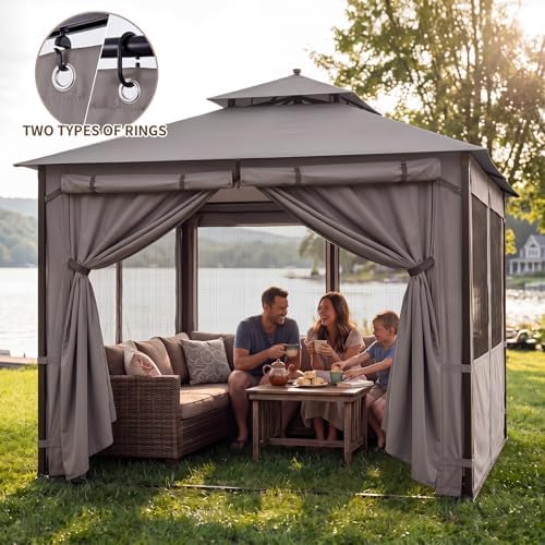 12'x12' Gazebo Privacy Curtains with Mesh Windows, Gray in Gray, alternate view 3