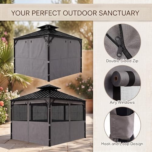 12'x12' Gazebo Privacy Curtains with Mesh Windows, Gray in Gray, alternate view 5