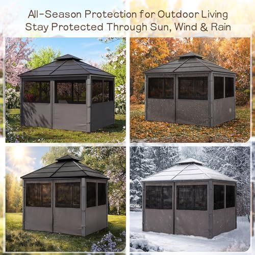 12'x12' Gazebo Privacy Curtains with Mesh Windows, Gray in Gray, alternate view 6