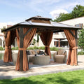 12'x12' Hardtop Gazebo with Polycarbonate Double Roof, Brown in Brown