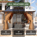 12'x12' Hardtop Gazebo with Polycarbonate Double Roof, Brown in Brown, alternate view 5
