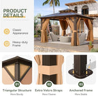12'x12' Hardtop Gazebo with Polycarbonate Double Roof, Brown in Brown, alternate view 6