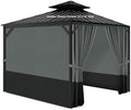 12'x14' Gazebo Privacy Curtains, 4 Panels with Zippers, Gray Black