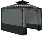 12'x14' Gazebo Privacy Curtains, 4 Panels with Zippers, Gray Black
