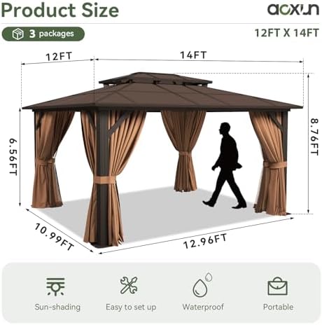 12'x14' Hardtop Gazebo with Polycarbonate Double Roof, Brown in Brown, alternate view 2