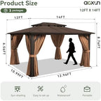 12'x14' Hardtop Gazebo with Polycarbonate Double Roof, Brown in Brown, alternate view 2