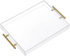 12"x16" Clear Acrylic Serving Tray with Golden Handles, Sturdy Huge Capacity Acrylic Tray for Coffee, Juice