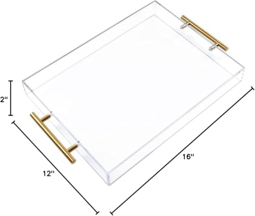 12"x16" Clear Acrylic Serving Tray with Golden Handles, Sturdy Huge Capacity Acrylic Tray for Coffee, Juice, alternate view 3