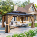 12'x16' Gazebo with Polycarbonate Double Roof, Light Brown in Light Brown