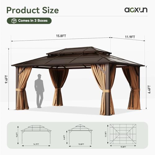 12'x16' Gazebo with Polycarbonate Double Roof, Light Brown in Light Brown, alternate view 2