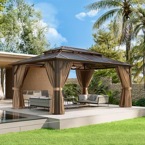 12'x16' Gazebo with Polycarbonate Double Roof, Light Brown in Light Brown, alternate view 3
