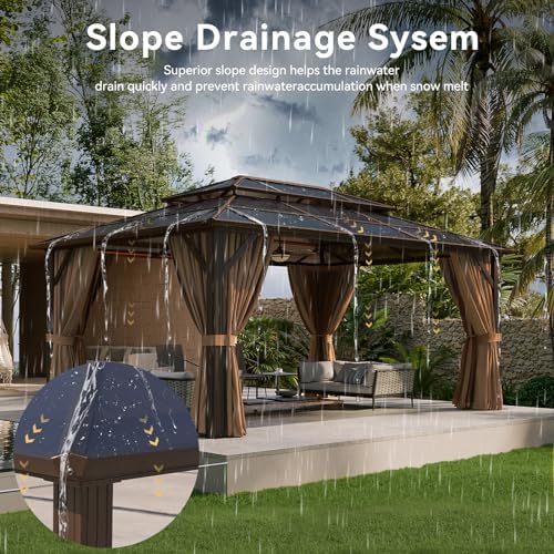 12'x16' Gazebo with Polycarbonate Double Roof, Light Brown in Light Brown, alternate view 4