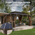 12'x16' Gazebo with Polycarbonate Double Roof, Light Brown in Light Brown, alternate view 4