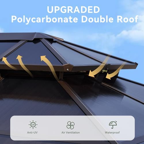 12'x16' Gazebo with Polycarbonate Double Roof, Light Brown in Light Brown, alternate view 5