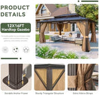12'x16' Gazebo with Polycarbonate Double Roof, Light Brown in Light Brown, alternate view 6
