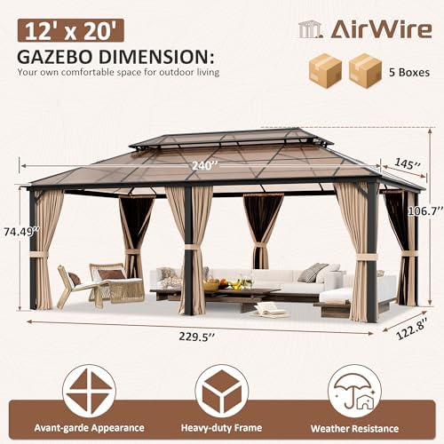 12'x20' Hardtop Polycarbonate Gazebo Brown, alternate view 2