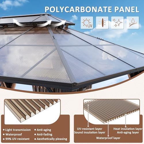 12'x20' Hardtop Polycarbonate Gazebo Brown, alternate view 3