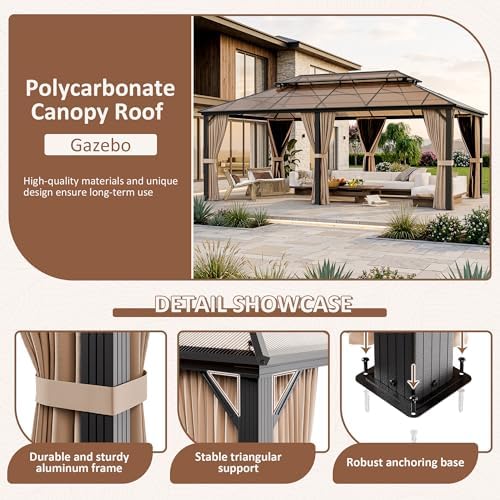 12'x20' Hardtop Polycarbonate Gazebo Brown, alternate view 4