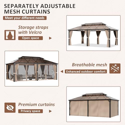 12'x20' Hardtop Polycarbonate Gazebo Brown, alternate view 6
