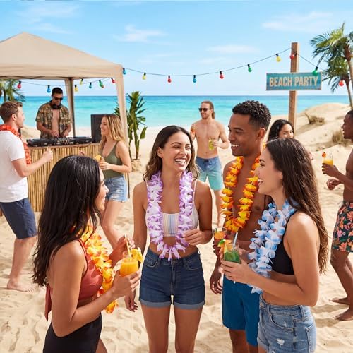 120 Counts Hawaiian Leis Bulk, Colorful Tropical Flower Leis for Kids Adults Hawaiian Beach Luau Party Favor, alternate view