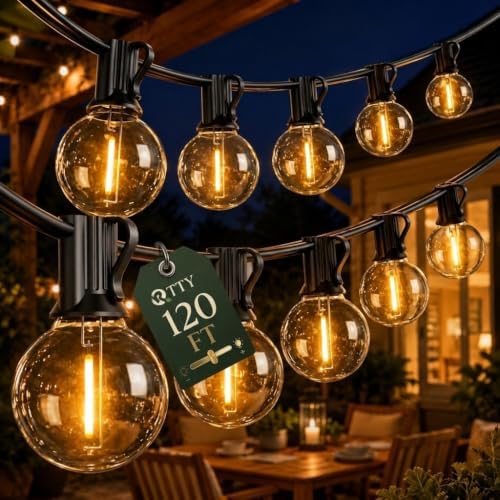 120 FT Outdoor String Lights Waterproof, Patio Light 62 LED Bulbs