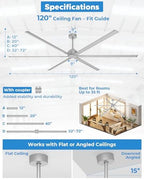 120 Inch HVLS Industrial Ceiling Fan, Extra Large Commercial Ceiling Fan with Aluminum Blades, Reversible DC, alternate view